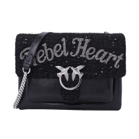 Pinko品高女士字母图案头层牛皮拼接单肩斜挎燕子包 1P2190 Y52H Z99