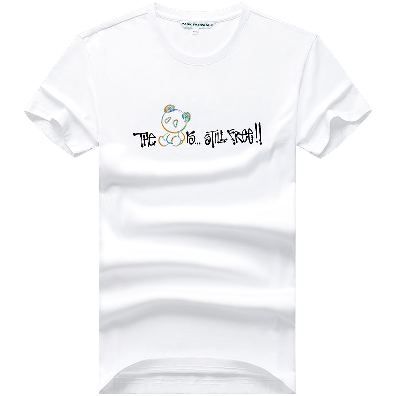 马克华菲短袖T恤男白色2021夏季新款纯棉熊猫刺绣简约潮流打底衫