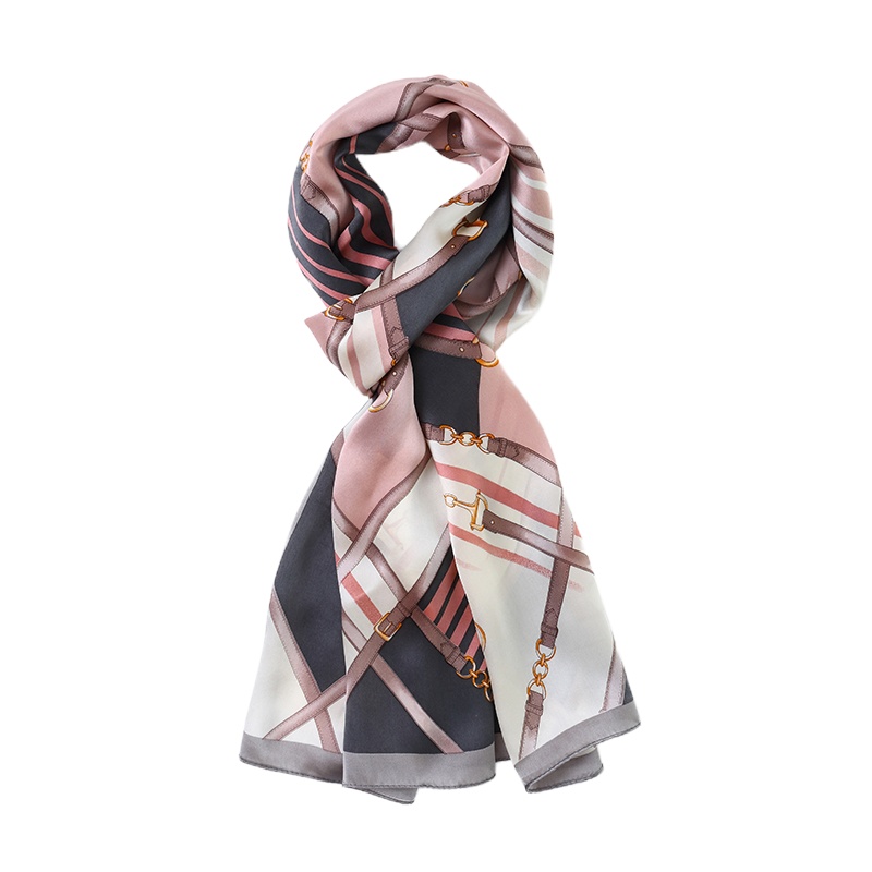 恒源祥 HYX016WJ 素绉缎真丝长巾 粉灰色