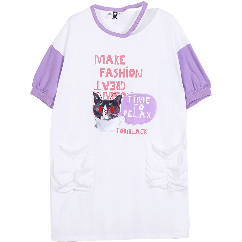 a02新款时尚领口开口露肩T恤裙个性口袋连衣裙女DTU2D0011DR