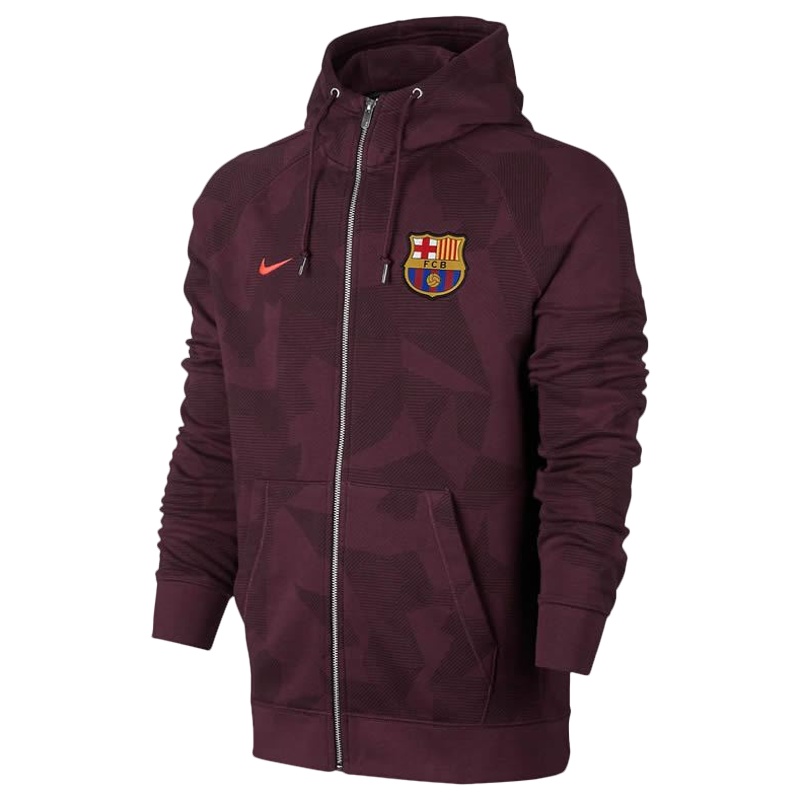 耐克巴塞罗那17-18秋男足球运动连帽休闲夹克巴萨外套886696-685