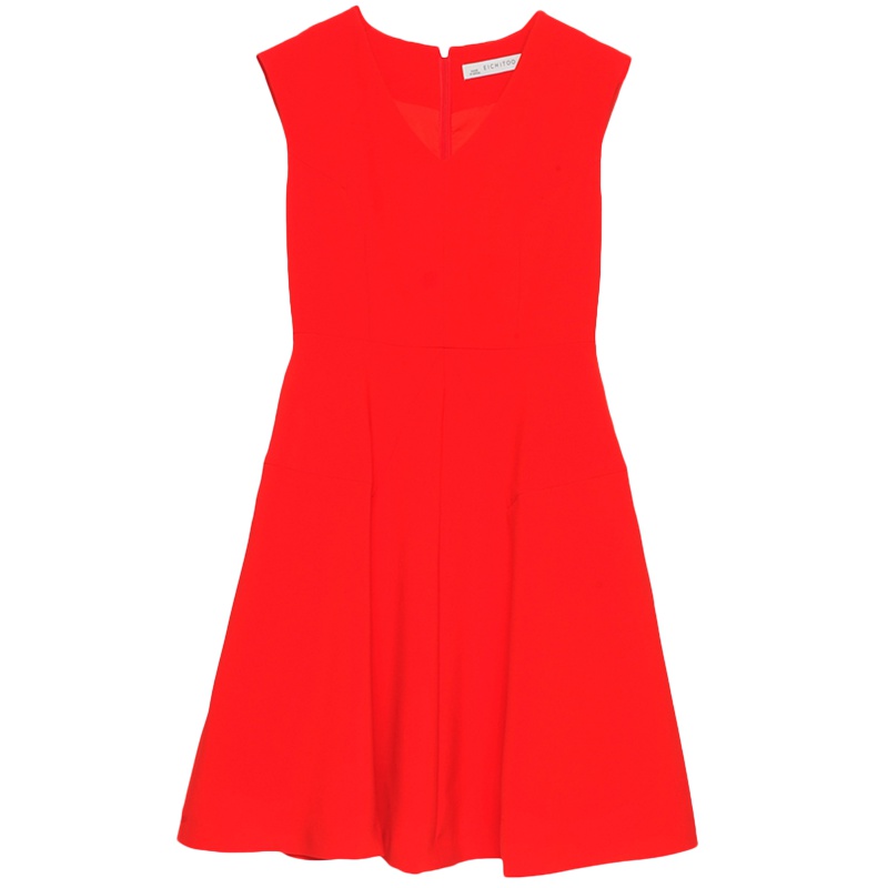 2019爱居兔春装女装大红色V领无袖连衣裙