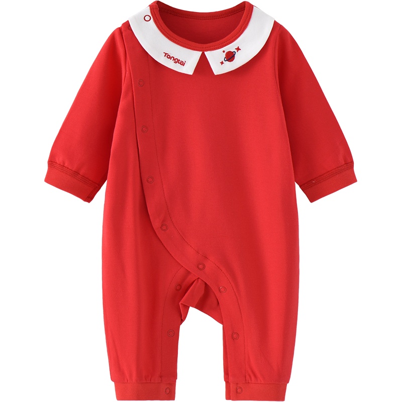 童泰(TONGTAI)2021年款0-3月新生婴儿男女宝宝纯棉连体衣红色偏开哈衣爬服儿童家居服连体衣
