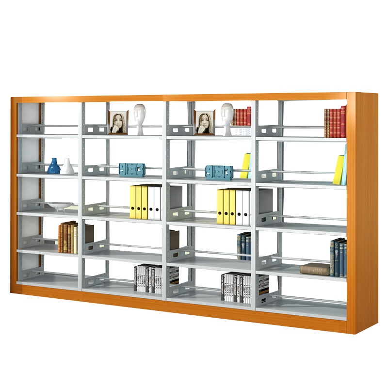 鑫虎威 钢制多层书架学校图书馆阅览室资料架双面展示架带木护书架书柜置物架