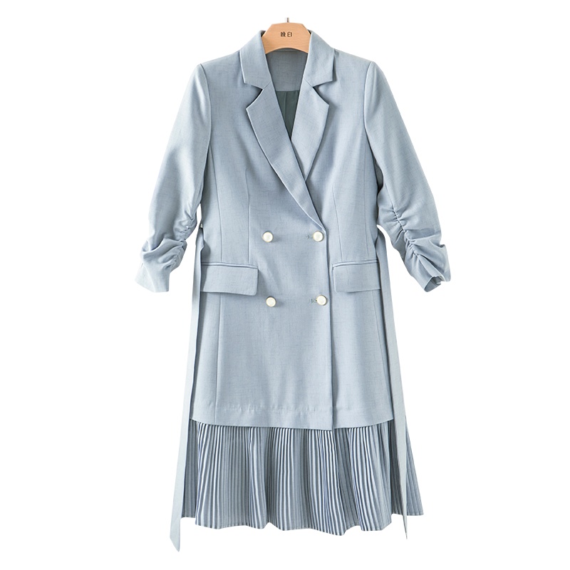 晚白2021春季新品时尚修身显瘦纯色百褶裙西装裙通勤职业连衣裙女