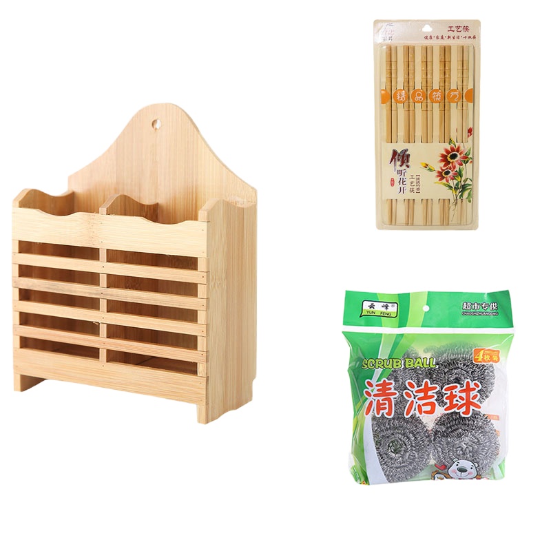 家用多功能竹制筷笼创意壁挂式筷子筒盒沥水筷子架厨房竹木置物架 敬平 6603豪华套餐