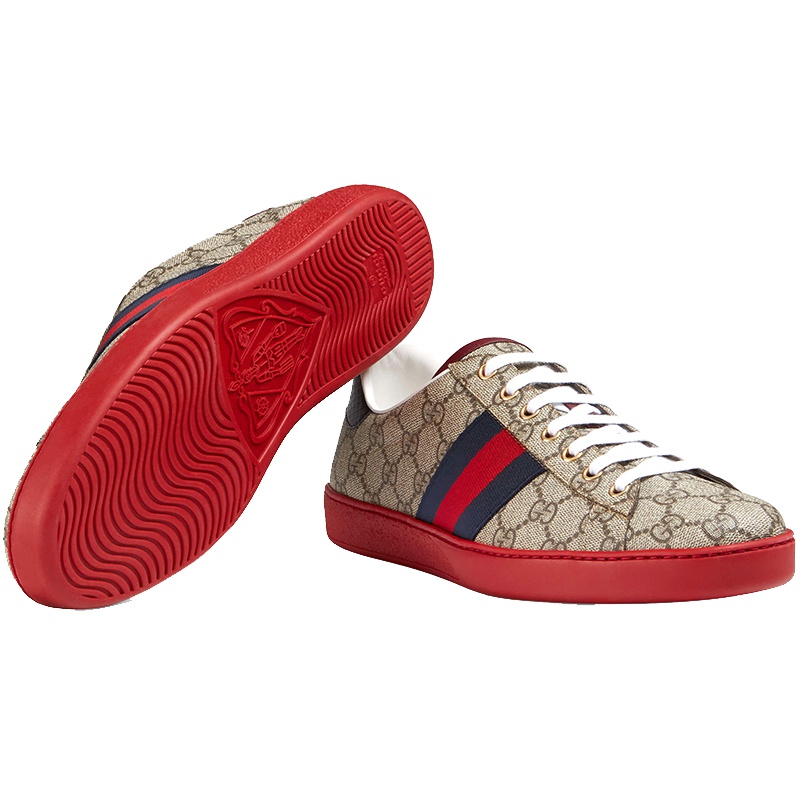 [海外直邮]GUCCI古驰男鞋Ace系列红蓝条纹LOGO印花帆布男士休闲鞋运动鞋429445 K2LH0 9767