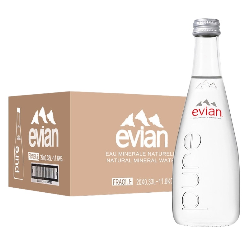 法国原装进口 依云（evian）天然矿泉水 330ml*20整箱玻璃瓶.