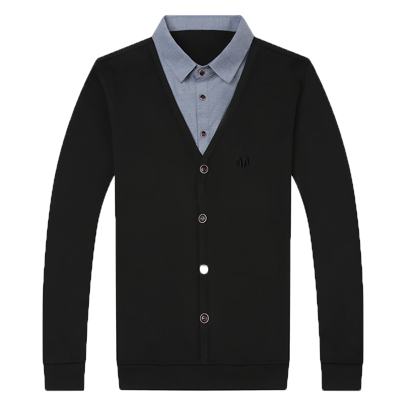 恒源祥男士针织衫2020新款假俩件上衣中年男潮流打底衫