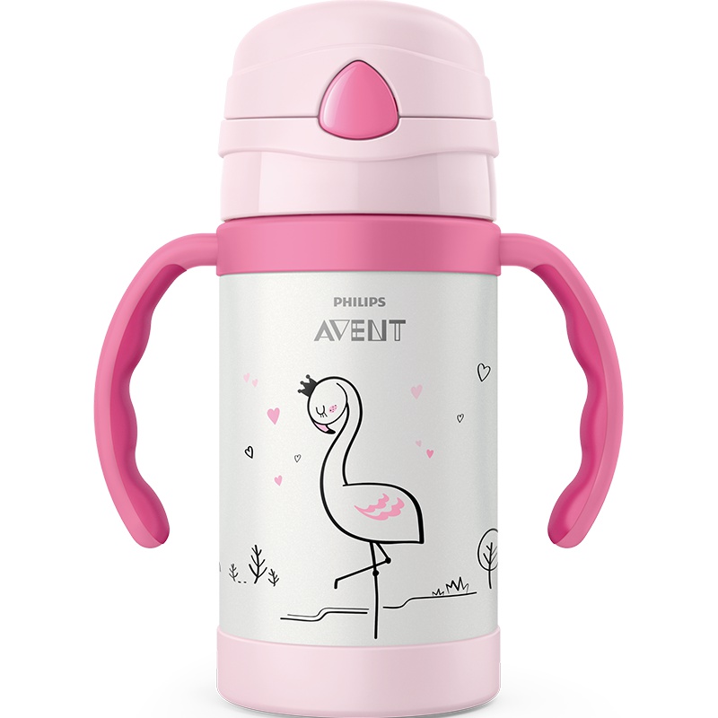 飞利浦新安怡 水杯 儿童水杯 保温杯 吸管杯 学饮杯 带手柄 不锈钢 300ml 小火烈鸟 SCF787/28