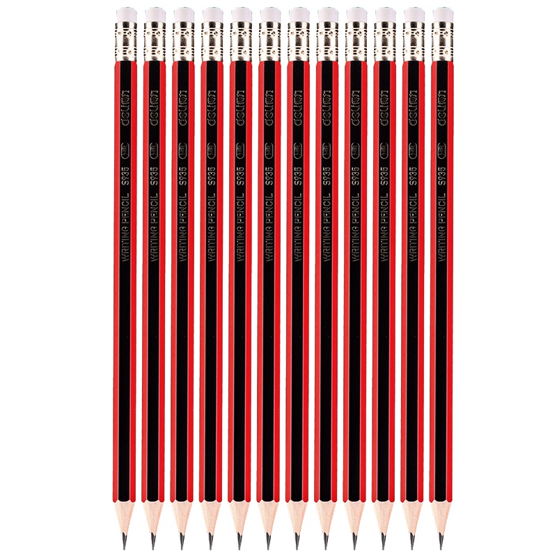 得力铅笔带橡皮擦头2B三角杆HB小学生用儿童2比无铅毒三棱无铅毒1-3年级正品写字矫正握姿三角形无毒12支/盒S935