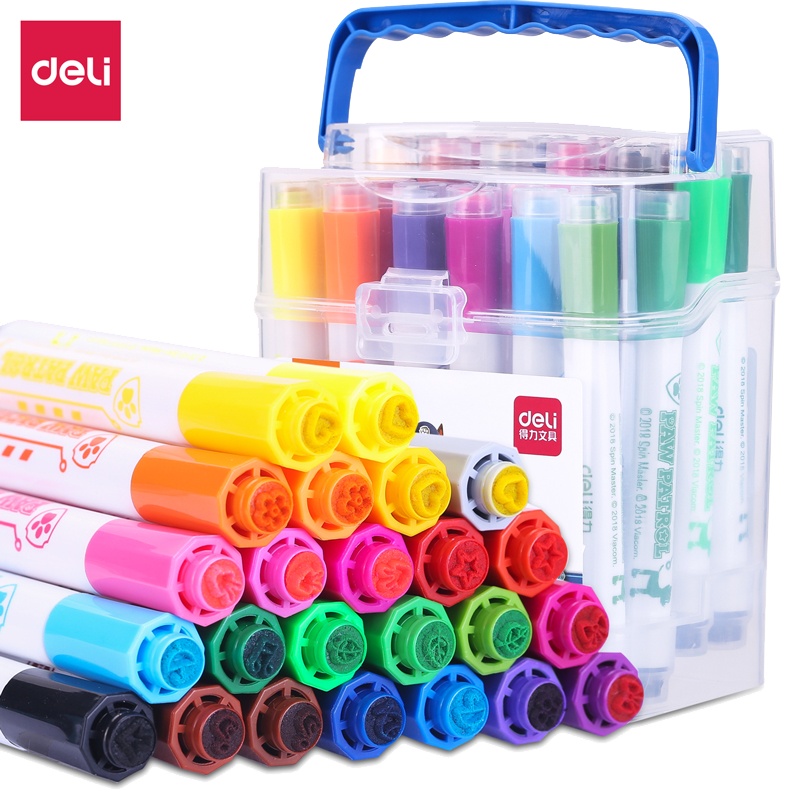 得力印章水彩笔安全无毒可水洗24色软硬双头小学生彩笔画笔套装手绘彩色水笔幼儿园儿童宝宝美术初学70698LAN