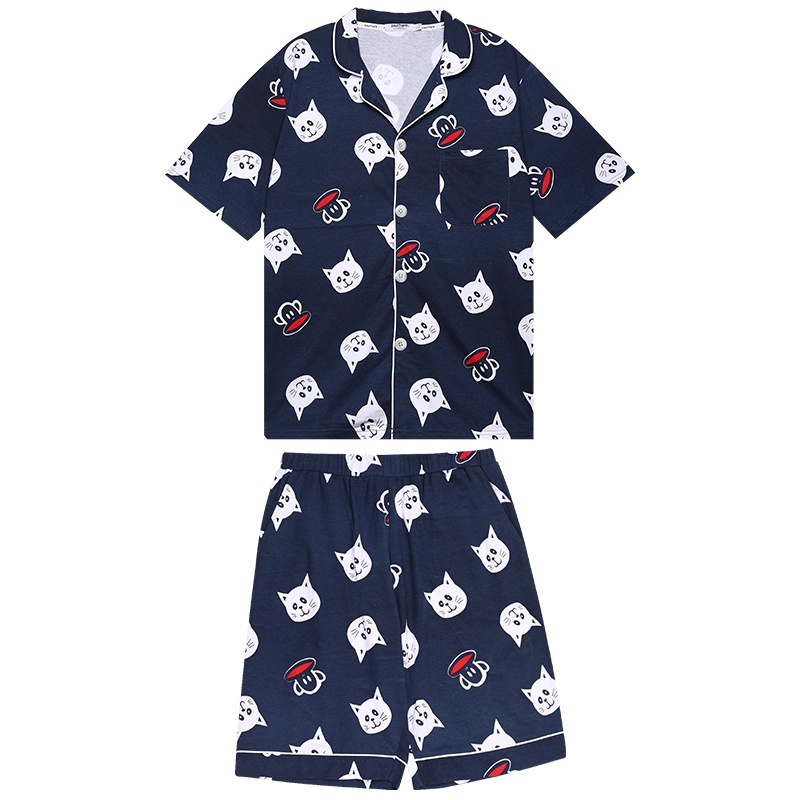 大嘴猴夏季睡衣男式纯棉薄款套装男士家居服休闲宽松夏天短裤套装
