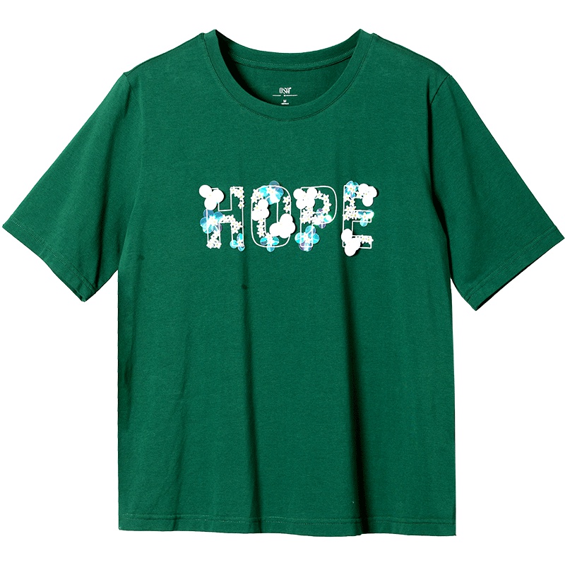 OSA欧莎2019夏装新款女装 韩版ins潮宽松圆领短袖立体字母T恤女