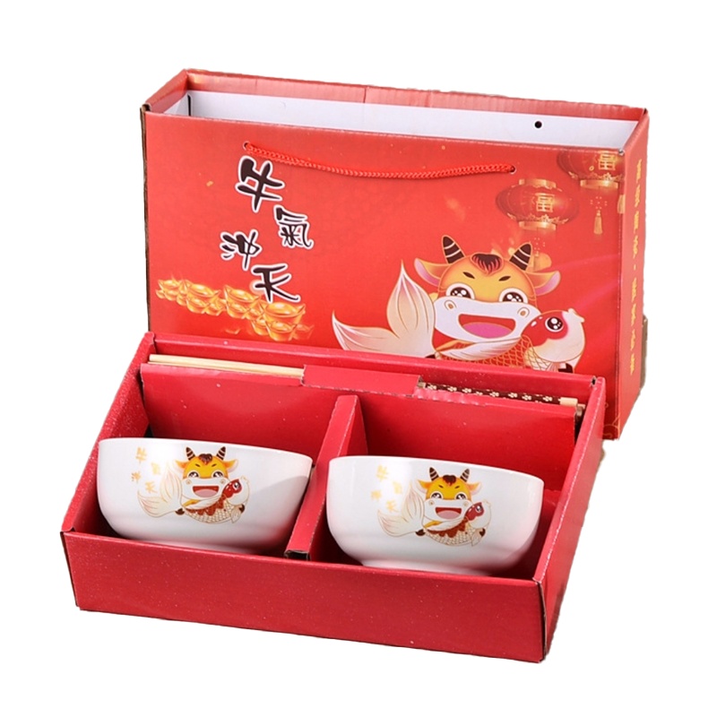 顺祥 陶瓷碗 套装 牛气冲天