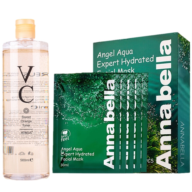 atreus 泰国VC水爽肤水泰国安娜贝拉面膜收缩毛孔保湿补水控油平衡亮肤淡化痘印 爽肤水500ml+面膜10片