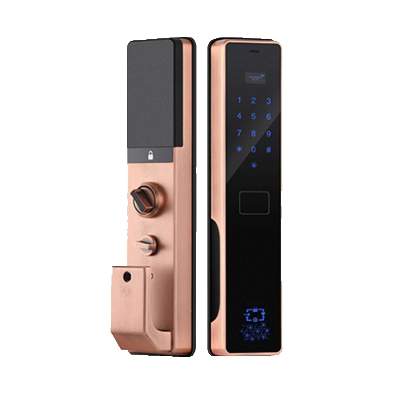 洲明翰源K5全自动指纹锁家用防盗门智能锁磁卡电子锁密码锁 三锁舌 铜 通用型