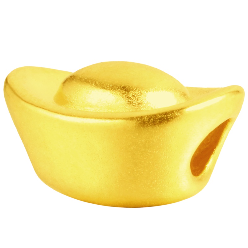 中国工艺足金999石榴石单颗金元宝3D硬金女款 黄金珠宝元宝手串自行搭配绳子