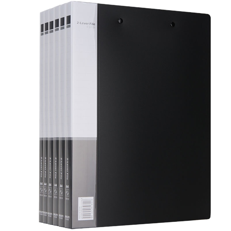 得力6只A4金属长押夹+插页袋硬文件夹 大容量试卷资料夹诗朗诵签约夹板 文件收纳办公用品33221黑色