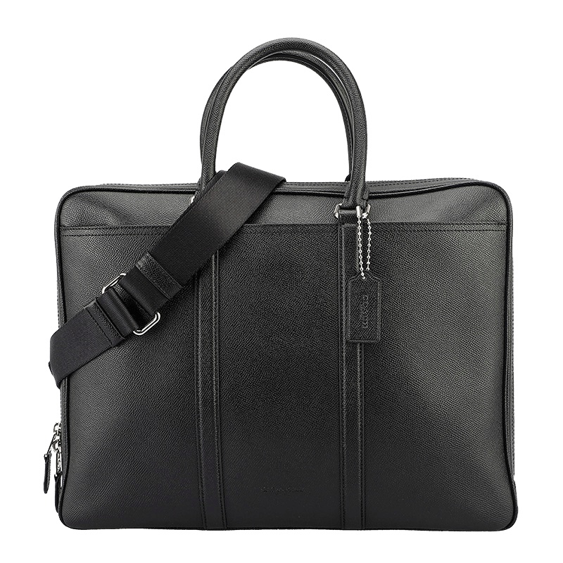 COACH 蔻驰 奢侈品 男士黑色皮革手提肩背斜挎公文包