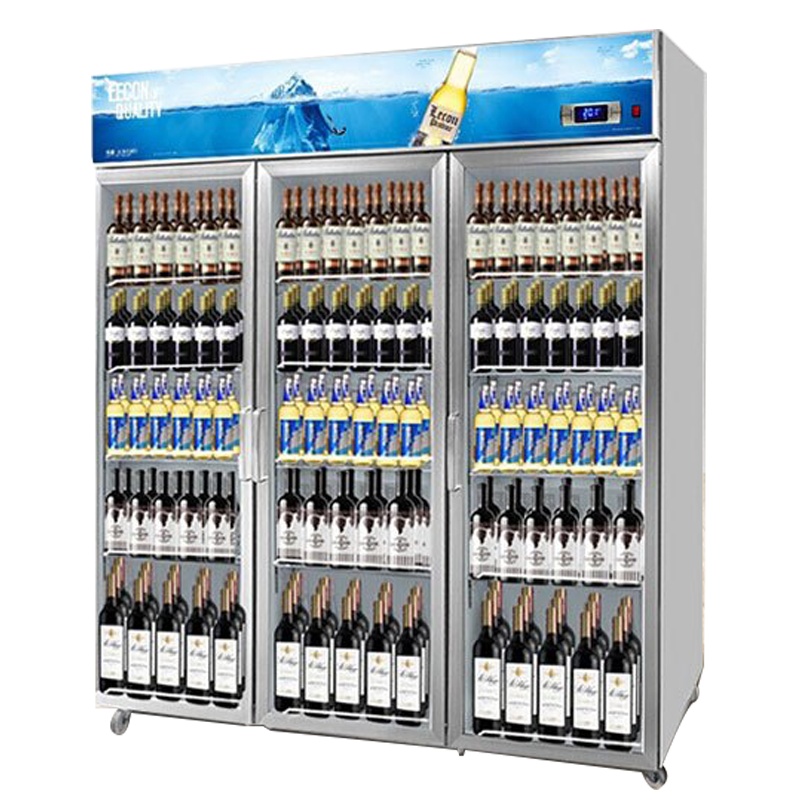 乐创(lecon)饮料柜展示柜冷藏柜立式冰柜商用冰箱饮品啤酒蔬菜水果保鲜冷柜鲜花柜陈列柜三门上机星光蓝风冷1200L