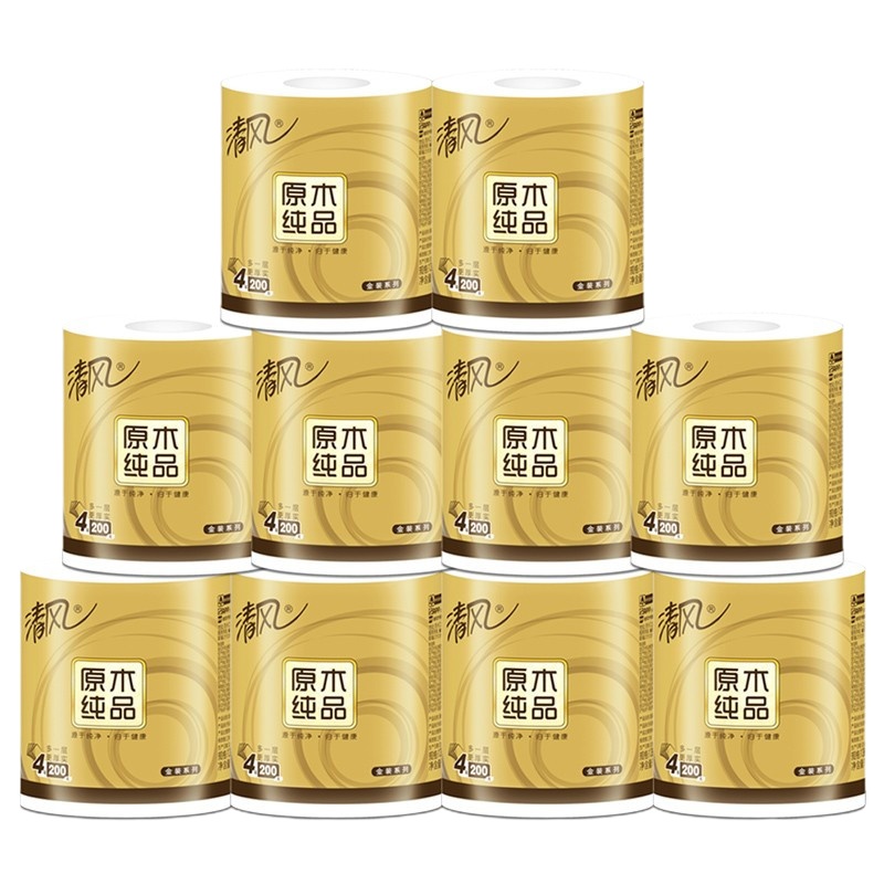 卷纸B20AGJ 原木纯品金装系列 卫生纸4层加厚200克*10卷/提 6提/箱 整箱装