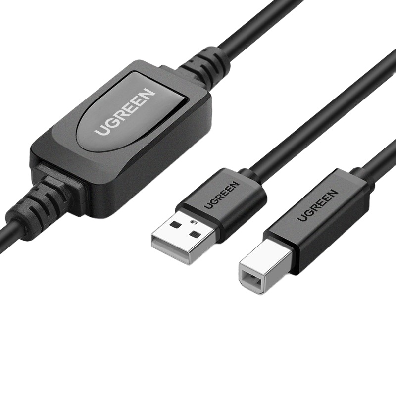 绿联(Ugreen)高速USB打印机数据线 2.0方口连接线AM/BM 带信号放大器10米 10374