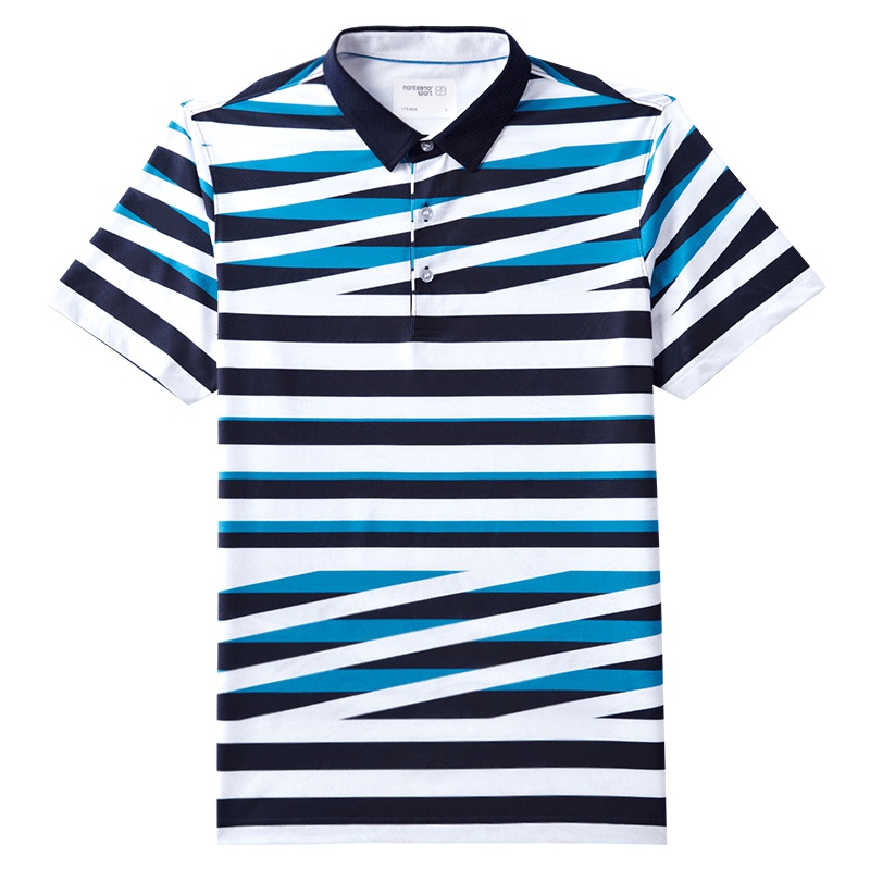 蒙蒂埃莫男士特色交错条纹设计暗纹提花时尚翻领短袖T恤