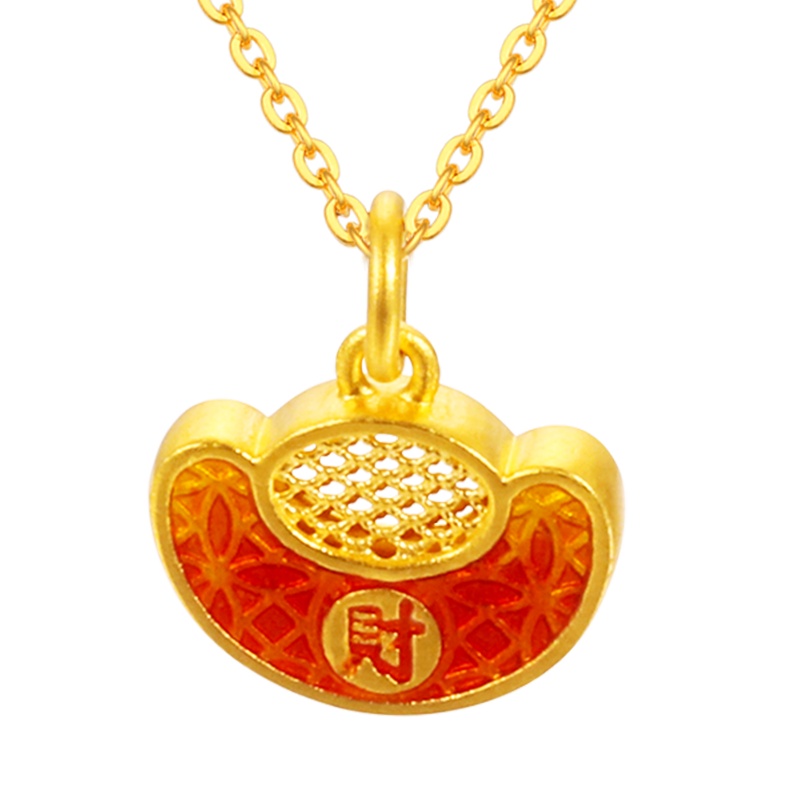 黄金码头足金999古法烧蓝财字元宝吊坠送女友爱人表白金坠子礼物