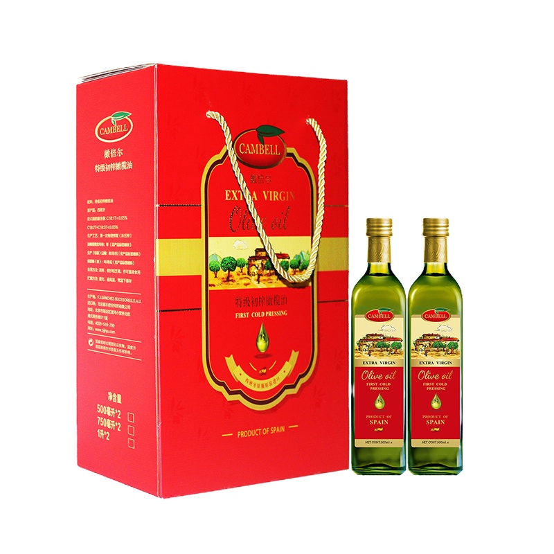 PY橄倍尔(CAMBELL) 特级初榨橄榄油 500ML*2瓶典雅盒装 西班牙原瓶原装进口