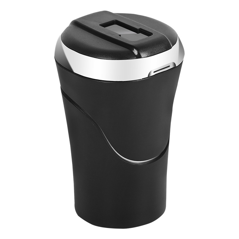 趣行 汽车烟灰缸 太阳能家车用办公室 LED带灯发光车载烟缸 通用带盖阻燃可拆卸不锈钢内胆 男士个性创意礼品