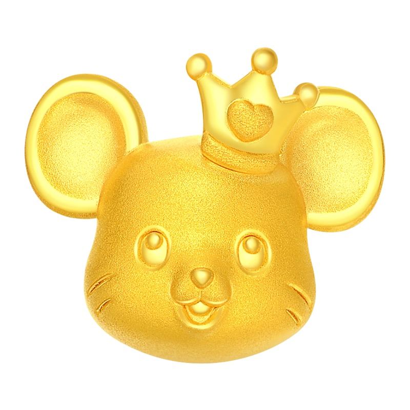 新款周大福十二生肖鼠皇冠鼠足金黄金转运珠吊坠R23672