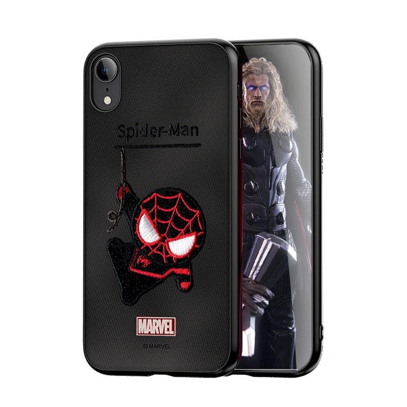 ESCASE 苹果xr手机壳iPhonexr保护套卡通动漫硅胶软边全包防摔布艺刺绣工艺漫威正版黑色蜘蛛侠