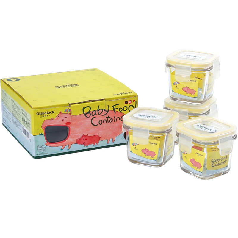 三光云彩(GLASSLOCK)钢化玻璃保鲜盒4件套装韩国进口婴儿辅食盒120ml*4加厚耐摔宝宝碗密封防漏迷你食品储存盒
