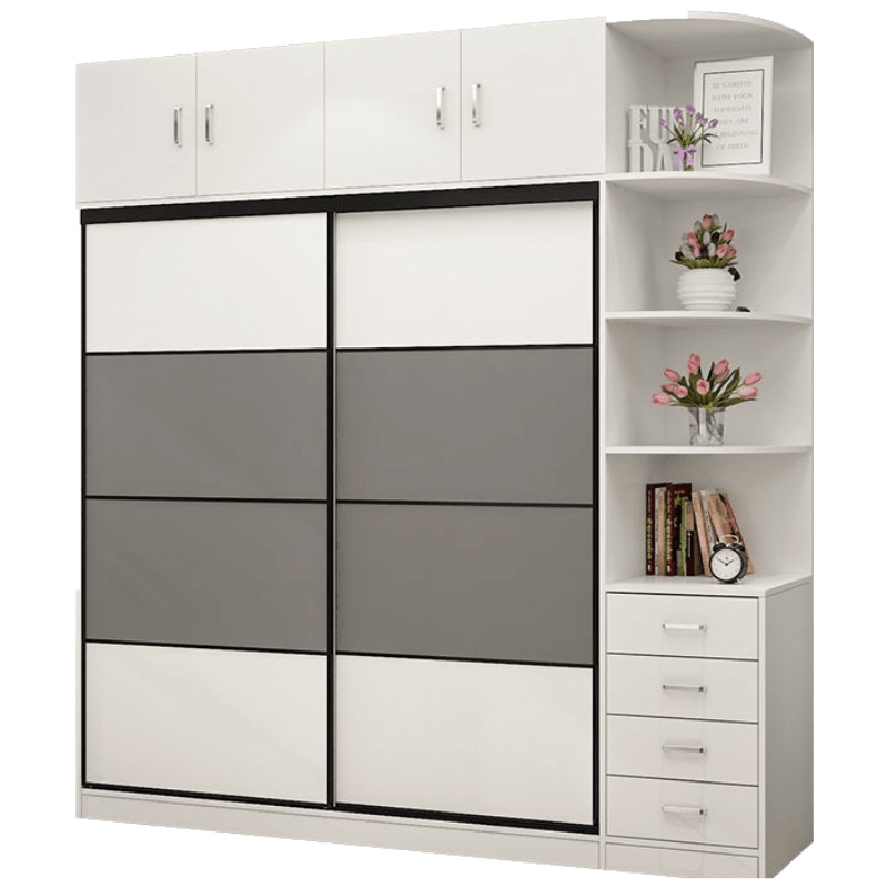 简约现代衣柜推拉移实木23板式定制卧室整体组合衣橱简易柜 长1.4米+顶柜颜色备注 2组装安心抵