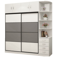 简约现代衣柜推拉移实木23板式定制卧室整体组合衣橱简易柜 长1.4米+顶柜颜色备注 2组装安心抵