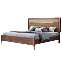 凡阔金丝檀木轻奢双人床W8610#实木床1.8m环保木蜡油主卧现代简约胡桃木大床