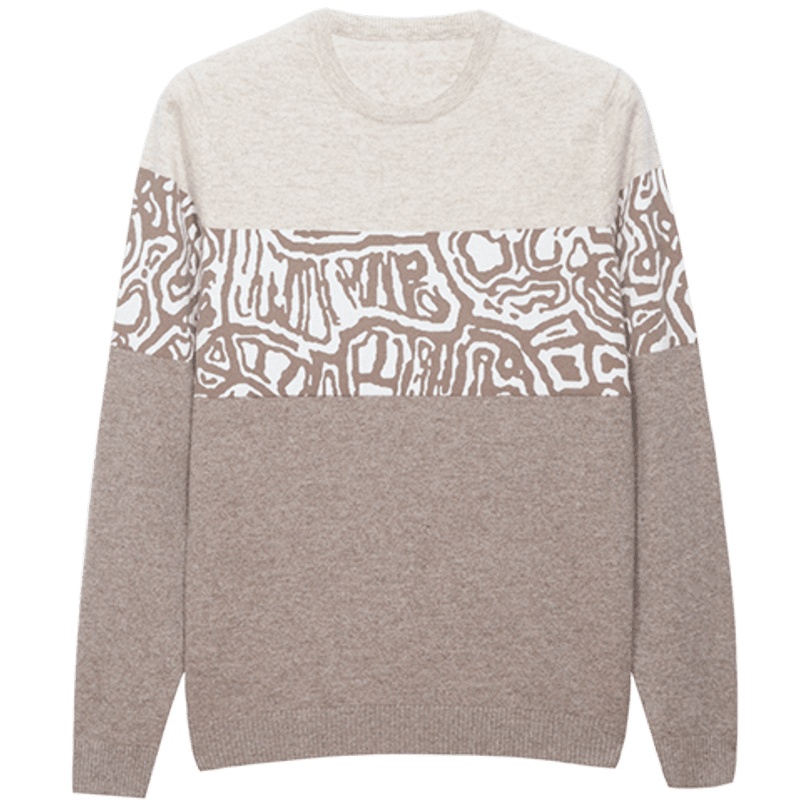 鄂尔多斯ERDOS 20春夏时尚休闲圆领印花羊绒衫男士针织衫毛衣