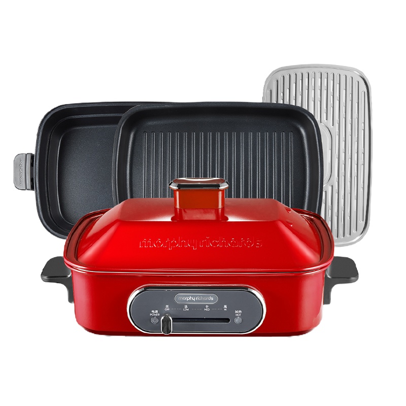 摩飞morphy richards多功能料理锅一体锅烧烤电火锅标配套装 红色