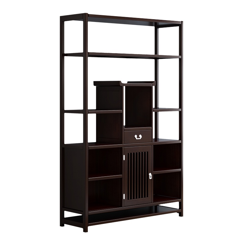 月影梳桐新中式书架组合全实木落地收纳置物架书房家具办公室书橱书柜