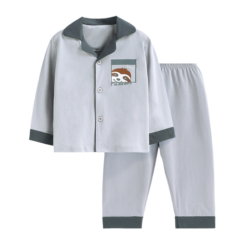 猫人春秋男童睡衣新款开衫儿童家居服套装