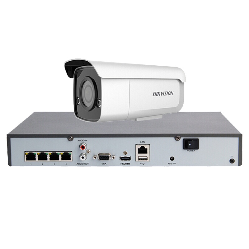 海康威视摄像头监控设备套装400万全彩级套装 夜视彩色手机监控POE供电DS-2CD3T47EWD-L