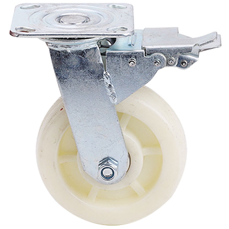 海斯迪克 HKZ-22 白色加厚尼龙轮 工业脚轮 推车轮子定向万向轮 5寸重型(万向带刹车轮)