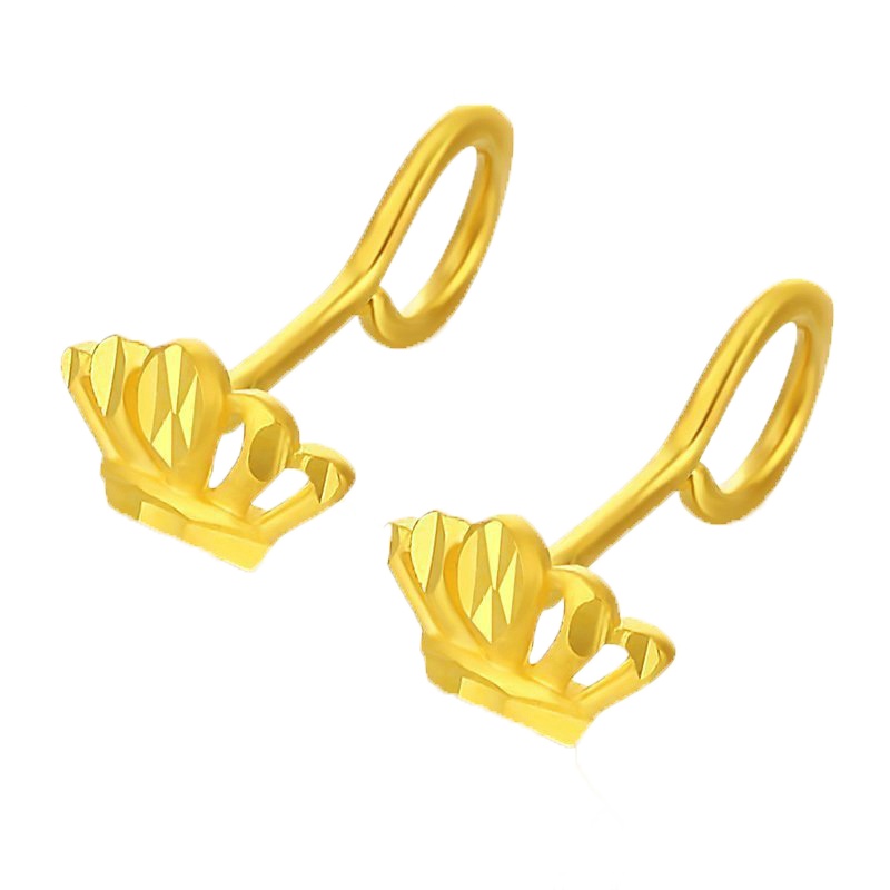 手拉手(Slaso)黄金耳钉女士 足金999小皇冠车花黄金皇冠耳钉 金皇冠女款耳环 定价送恋人
