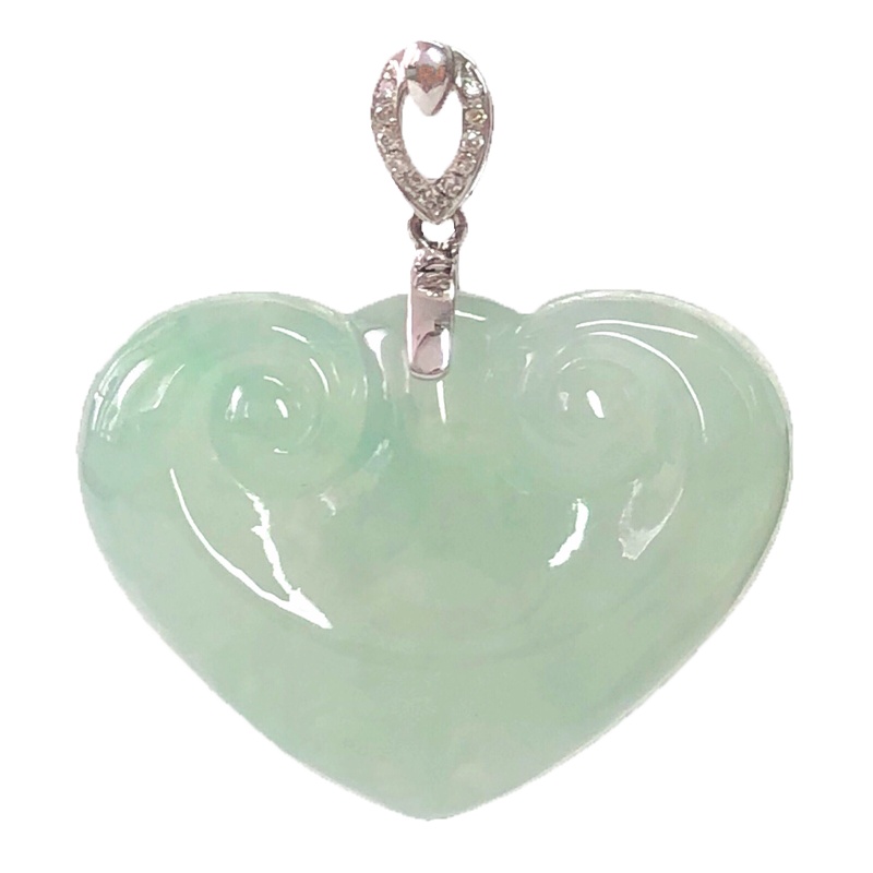 缘源珠宝天然A货翡翠吊坠18K金镶钻石翡翠如意吊坠女款附送证书不含链