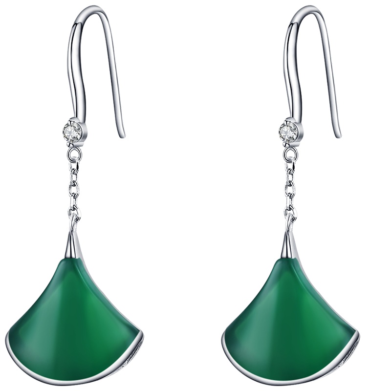 佰色传情纯银绿色玉髓耳饰耳环妈妈气质耳坠女耳钉高级感耳坠