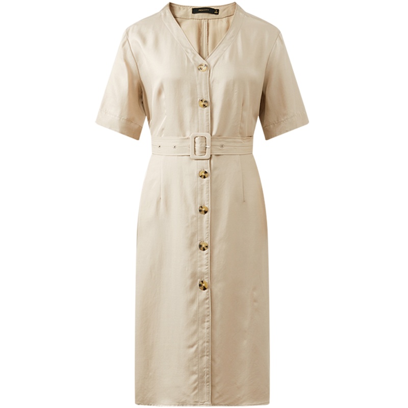 [2件2折价:120]MECITY女装夏新ins收腰显瘦减龄桔梗裙V领开衫收腰连衣裙