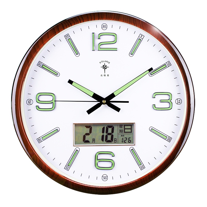 北极星(POLARIS) 液晶时尚日历钟表客厅万年历创意静音大挂钟大气夜光挂表卧室家用个性石英钟表