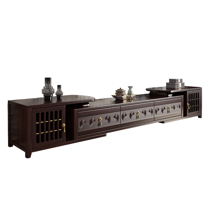 月影梳桐新中式实木电视柜紫金檀木大户型客厅现代简约伸缩地柜电视机柜