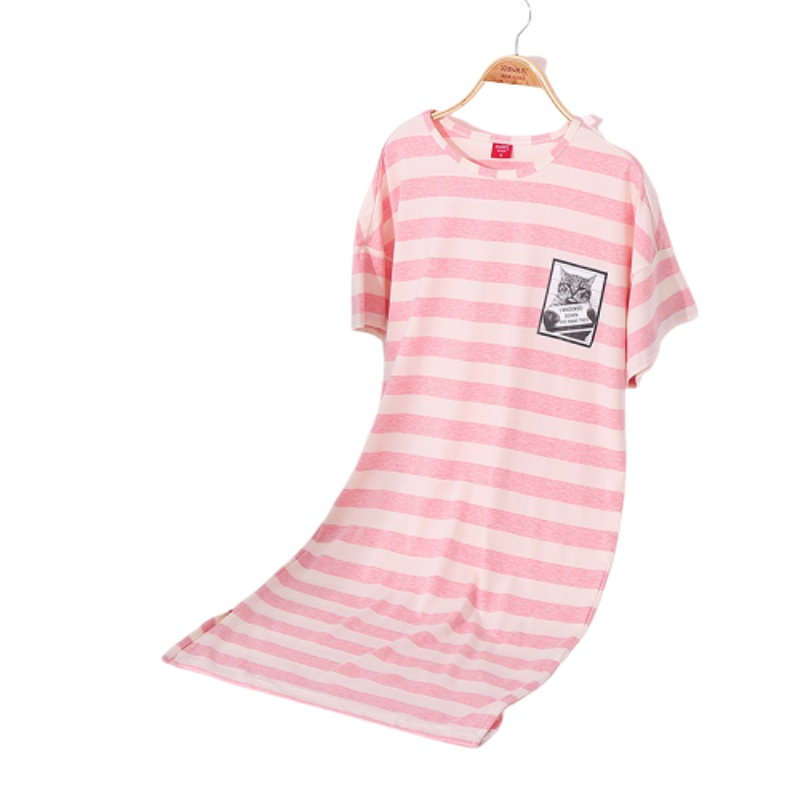 雪仙丽女士睡衣夏短袖条纹休闲可外穿女士睡衣夏女士睡裙